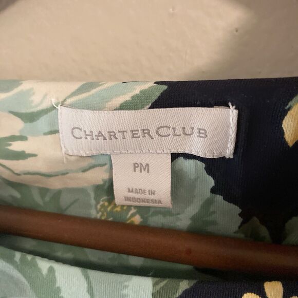 CHARTER CLUB black muilticolor floral round neck short flared sleeves top PM - Picture 5 of 7